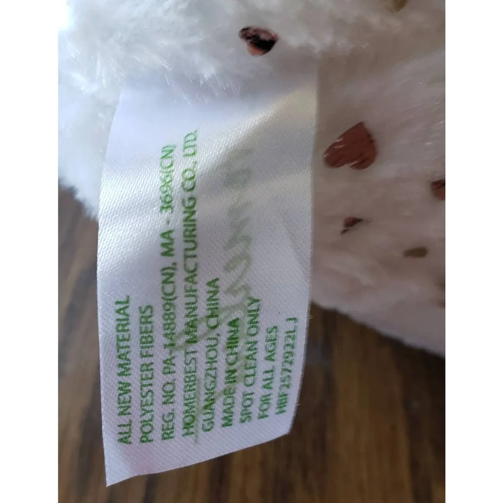 White With Silver Hearts 11 Inch Love Heart Plush Teddy Bear New With Tags